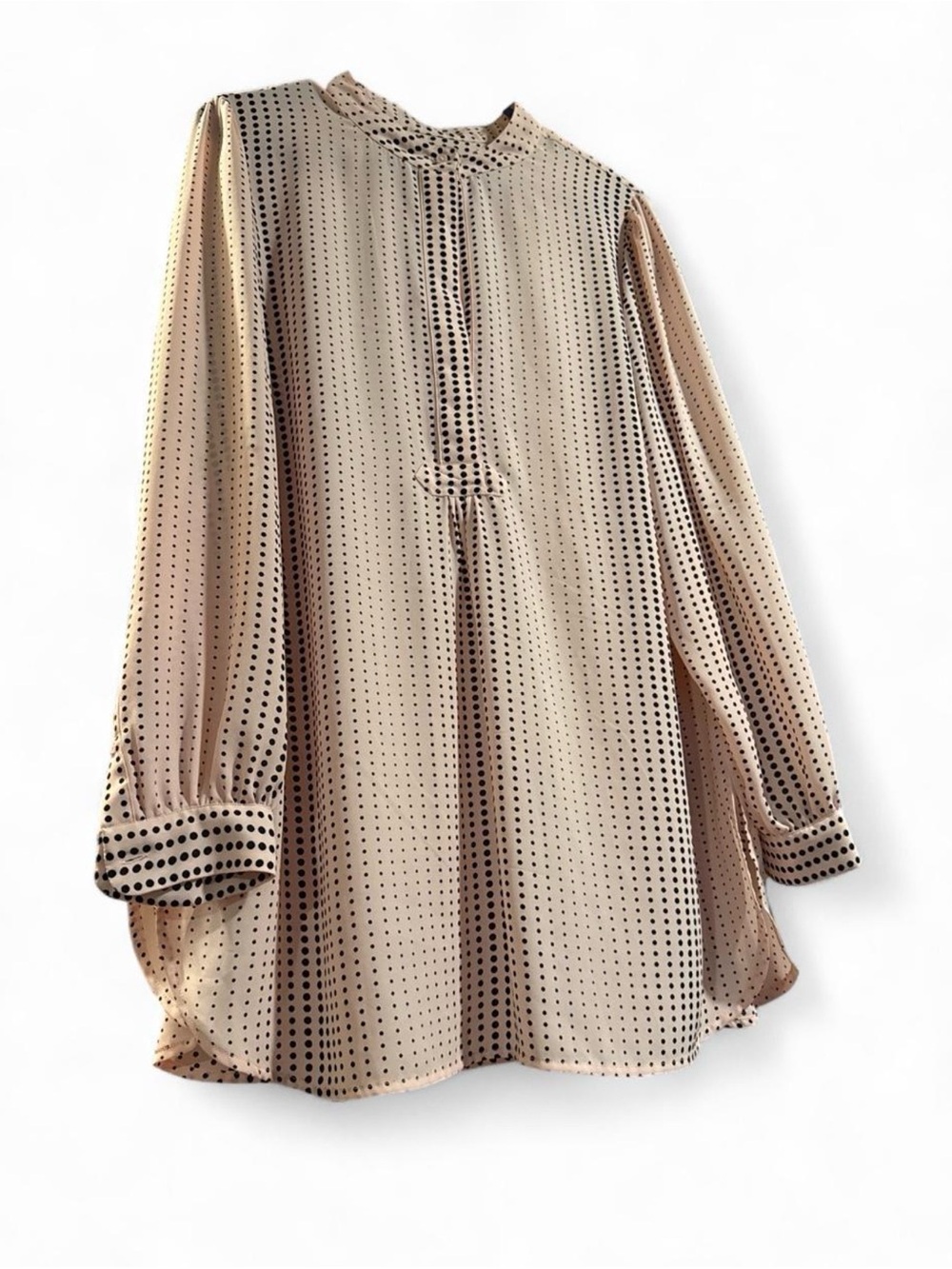 Anne Klein Beige Sheer Polka Dot Long-Sleeve Blouse